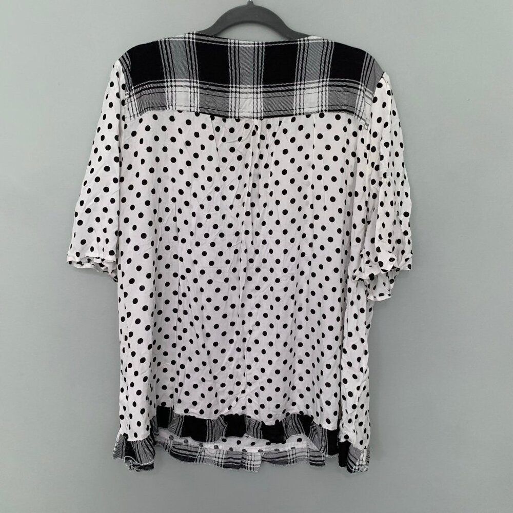 NEW Suzanne Betro retro black white mixed pring collared short sleeve blouse top - Picture 7 of 10